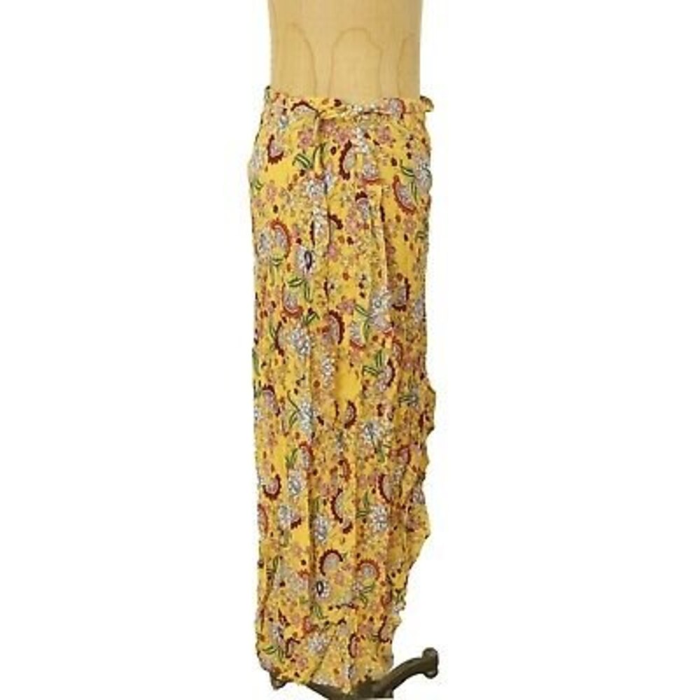 Sanctuary Jamie Midi Skirt S Ruffle Faux Wrap Hi Low Floral Yellow NWT B50 - Picture 4 of 6
